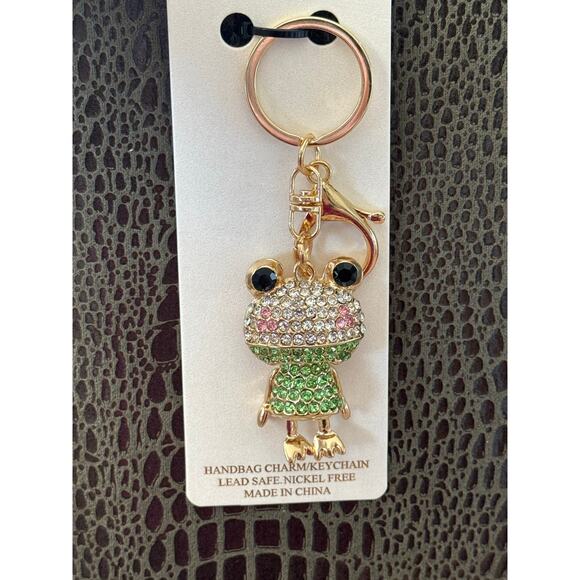 Frog Bag Charm Keychain Bling Crystals Gold - Picture 9 of 9